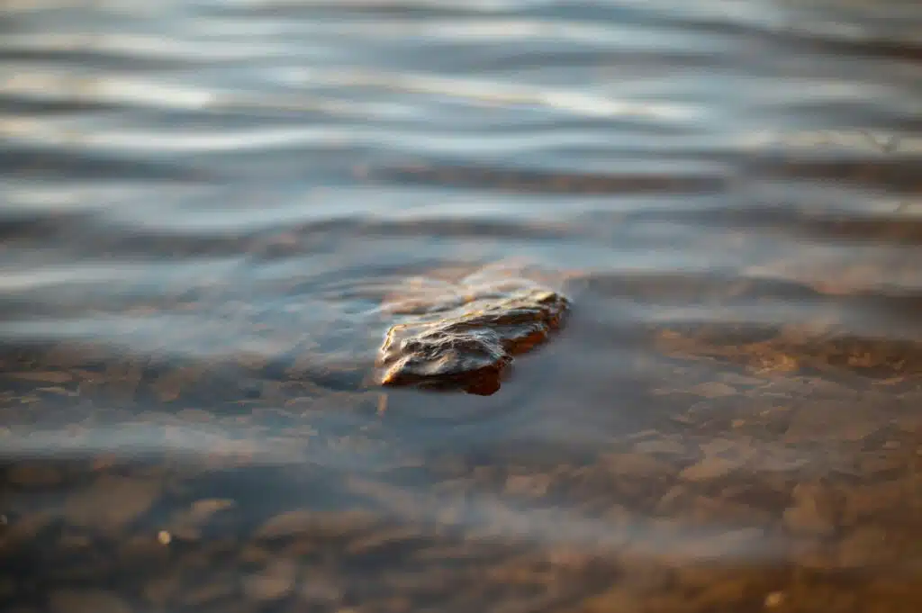 stone peeks through water